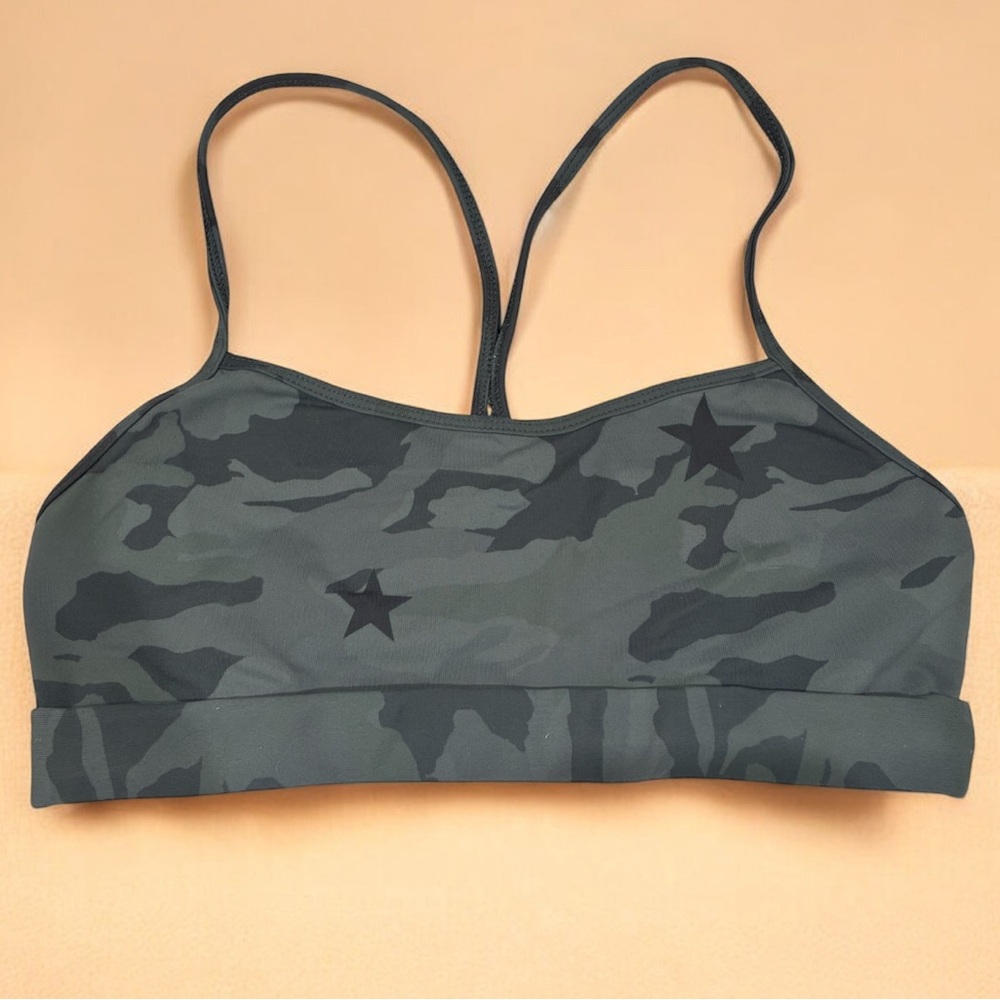 Monrow Green/Black Camo Star Print Sports Athleisure Workout Bra Small - Picture 2 of 6